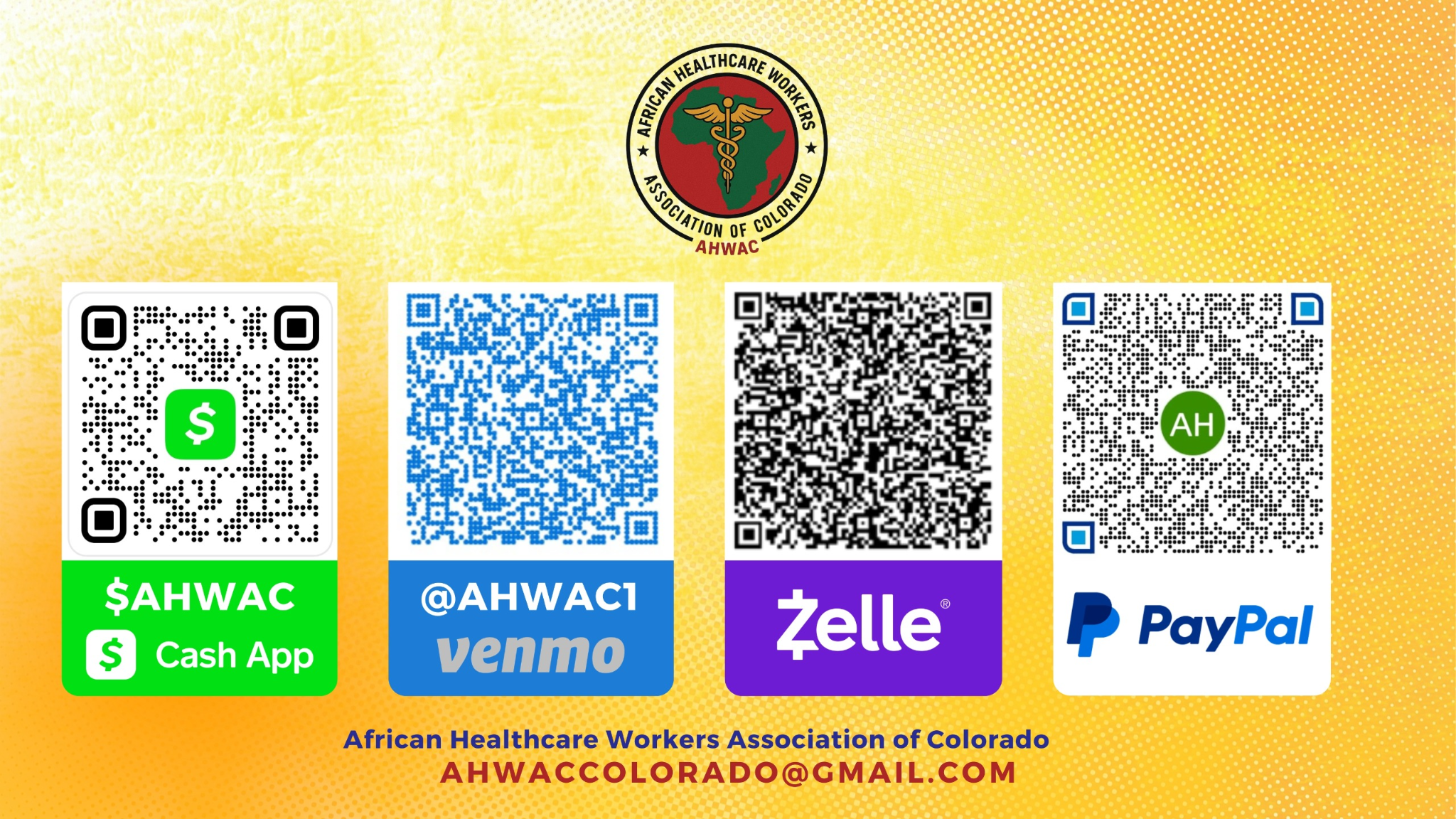 AHWAC giving options: Cash App, Venmo, Zelle, and PayPal